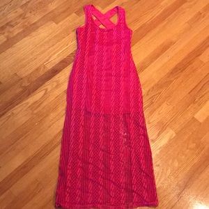 Pink lace cross back maxi dress